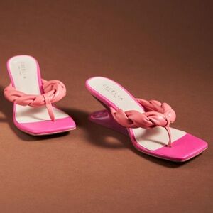 New Cecelia NY Anthropologie Marley 7 Coral Neon Pink Braided Leather Inverted-V